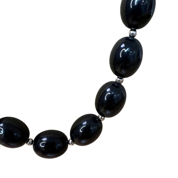 Monet Vintage Black Beaded Necklace With Lobster Clasp & Silver Accents - Picture 3 of 6